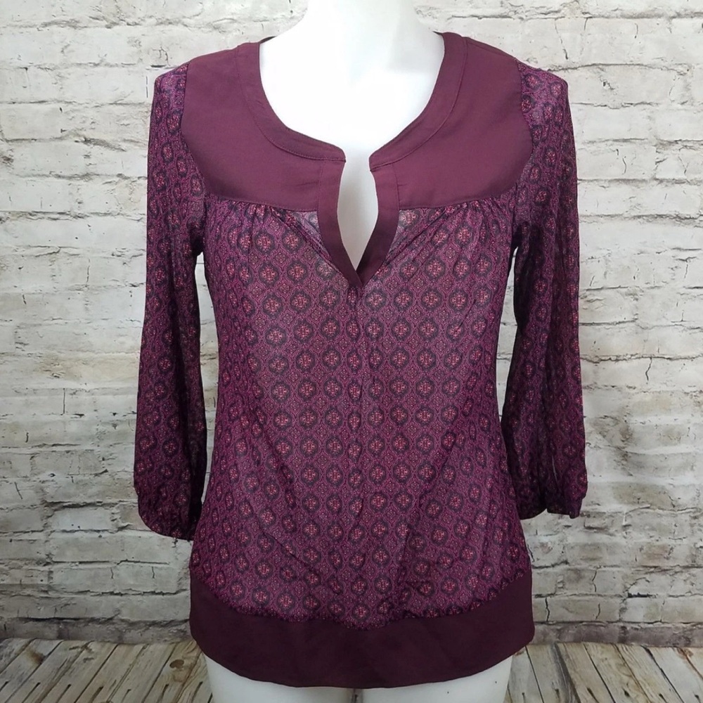 The Limited Maroon Burgundy Fall Patterned Blouse Top ~ Small
